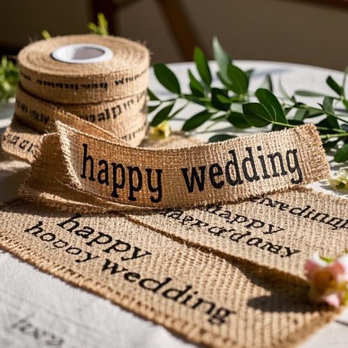 KINJOEK 1 Inch Wide 82 Yards Burlap Ribbon, Natural Jute Fabric Ribbon, Crafts Ribbon for Christmas, Wedding, Gifts, Burlap Fabric DIY, Decoration