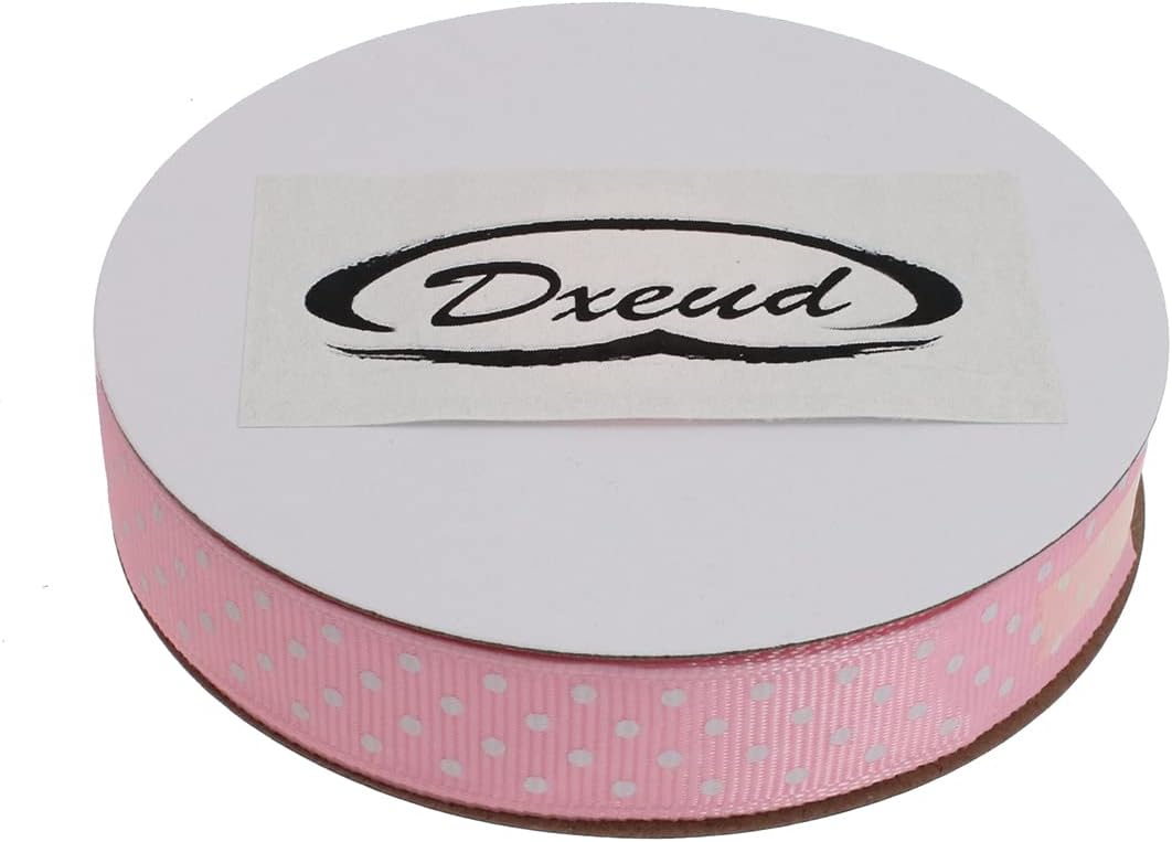 Polka Dot Grosgrain Ribbon 25 Yard Each Roll 100% Polyester (5/8", Pink)
