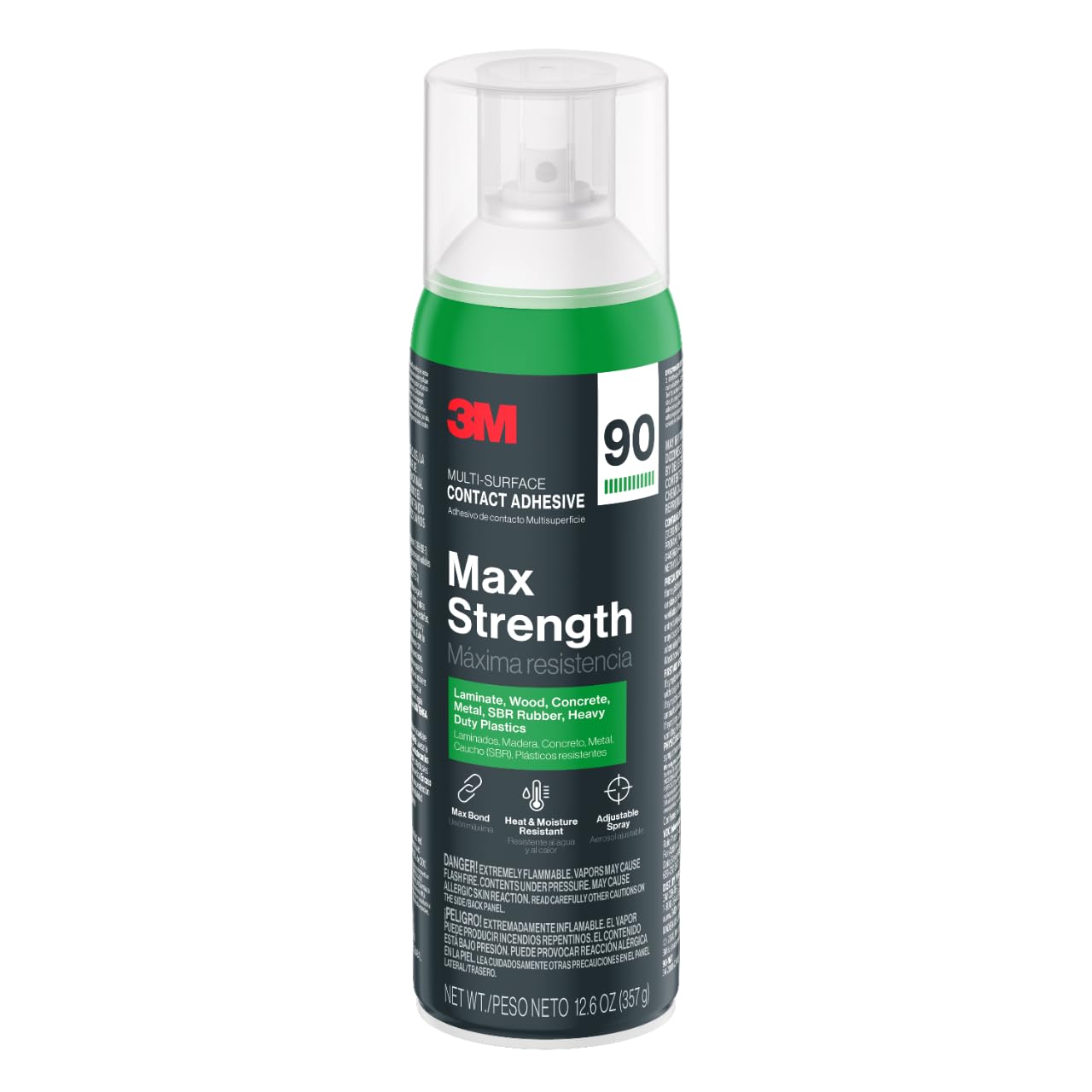 3M Max Strength 90 Contact Adhesive Spray, 12.6 oz (Pack of 12) – Low VOC Heavy Duty Glue with Adjustable Nozzle, Heat & Water Resistant Bond for Metal, Wood, Plastic, Laminate, Concrete