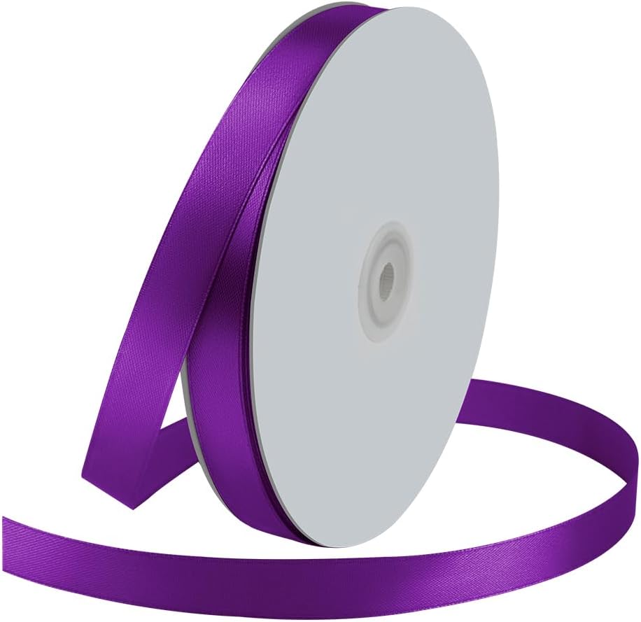 5/8" Wide x 100 Yards Single Face Polyester Satin Ribbon, Satin Ribbon for Crafts, Gift, Hair Bows, Wedding Party Decoration, Bow Making & Other Projects (Purple)