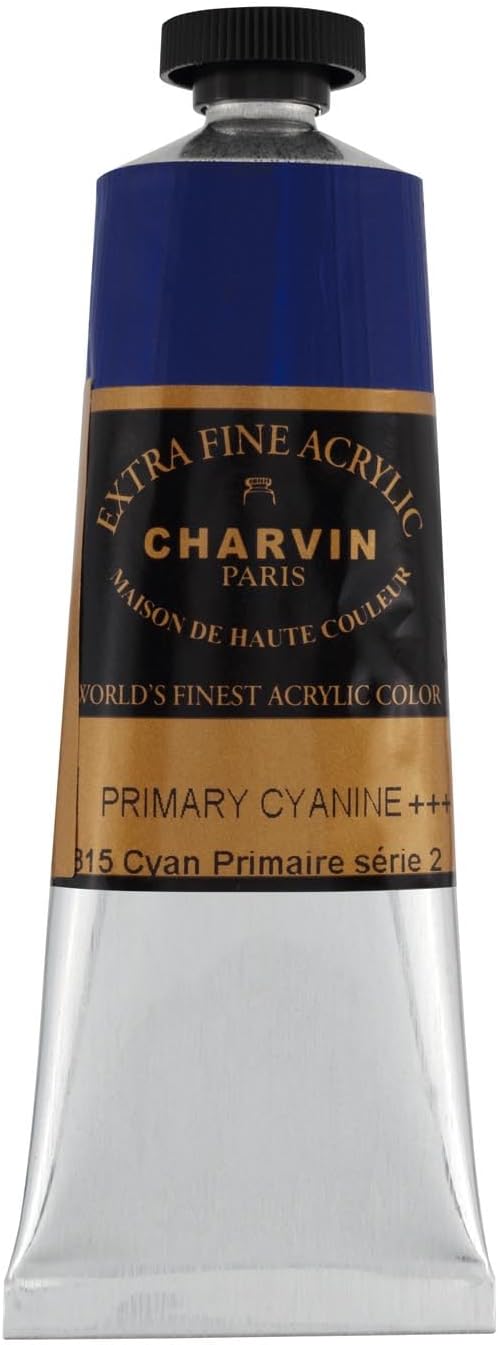 Charvin Extra Fine Professional Acrylic Paint - Primary Cyan, 60ml Tube, Triple-Milled, Lightfast Pigments, Open Stock Artist Acrylic Paints in Nature-Inspired Hues