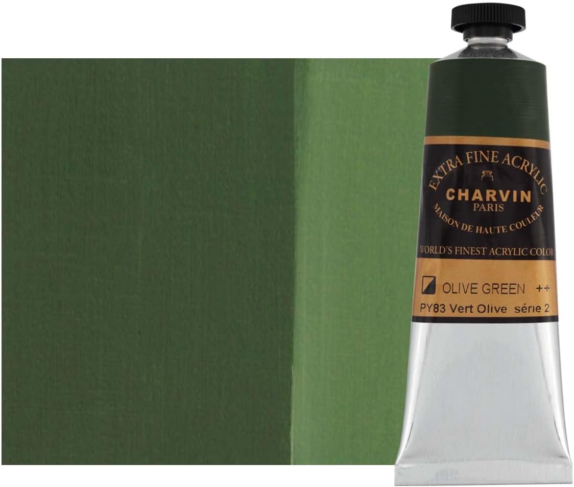 Charvin Extra Fine Professional Acrylic Paint - Olive Green, 60ml Tube, Triple-Milled, Lightfast Pigments, Open Stock Artist Acrylic Paints in Nature-Inspired Hues