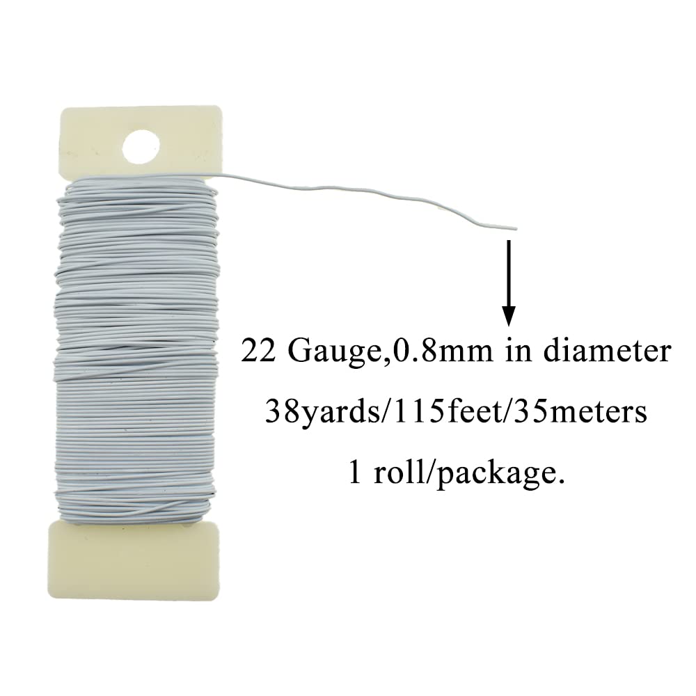 HAHIYO 22Gauge White 1Roll Total 38Yards(115Feet) Metal Floral Wire Flexible Paddle Wire Florist Wire Garden Wire for Crafts Christmas Wreaths Tree Flower Arrangement Bouquet Wrapping Wedding DIY