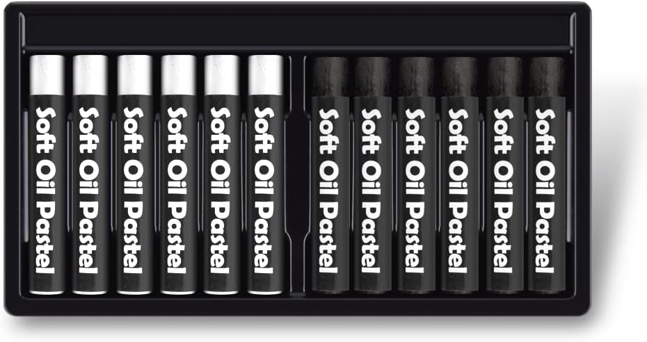 12 Pcs Monochrome Artists Grade Soft Oil Pastels Vibrant and Creamy Colored Chalk Pastels Art Supplies Set for Professionals Painting Drawing White Black 01