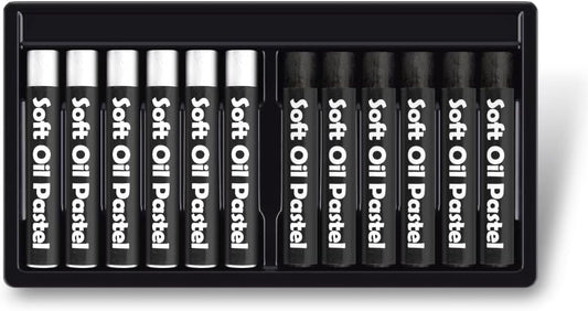 12 Pcs Monochrome Artists Grade Soft Oil Pastels Vibrant and Creamy Colored Chalk Pastels Art Supplies Set for Professionals Painting Drawing White Black 01