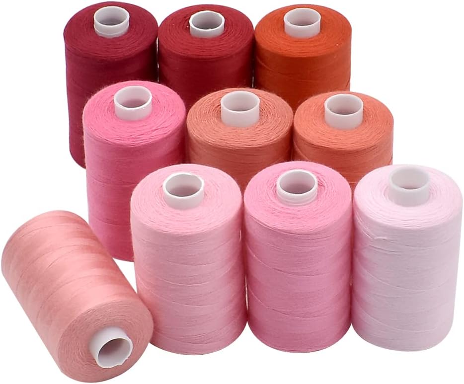 Sewing Thread 10 Color Sewing Industrial Purpose 1000 Yards Per Spool 40S/2 Polyester for DIY Sewing Machine,Embroidery Machine,Hand Sewing (Red)