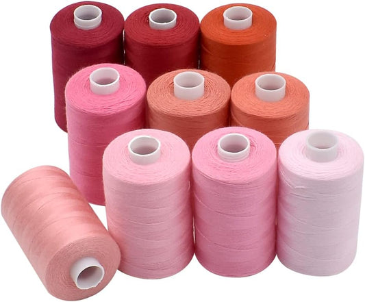 Sewing Thread 10 Color Sewing Industrial Purpose 1000 Yards Per Spool 40S/2 Polyester for DIY Sewing Machine,Embroidery Machine,Hand Sewing (Red)