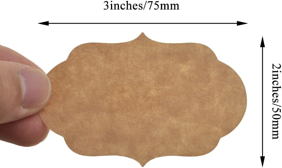 HAHIYO 3*2Inches 150Pcs Natural Brown Kraft Sticker Rectangles of 3 different shapes Label Sticker Roll Blank label Sticker to Write On Permanent Adhesive Dot Sticker for Jar Canning Label Price Tag
