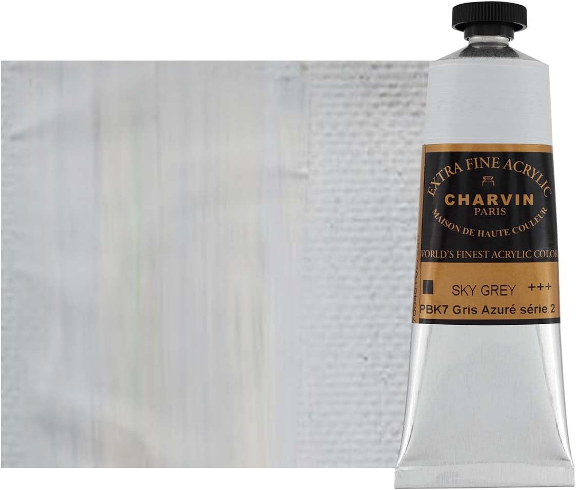 Charvin Extra Fine Professional Acrylic Paint - Sky Grey, 60ml Tube, Triple-Milled, Lightfast Pigments, Open Stock Artist Acrylic Paints in Nature-Inspired Hues