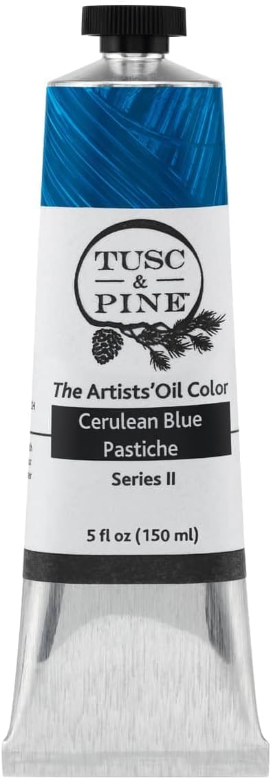 Tusc & Pine Artist Oil Paint - Cerulean Blue Pastiche, 150 ml, Non-Yellowing, Rich & Creamy Consistency, Maximum Pigment Load, Small Batch Milled Oil Paints Made in the USA for Professional Artists