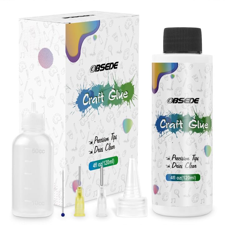 OBSEDE Art Craft Glue, 4 Fl.oz Quick Dry Clear Adhesive with Precision Fine Tip for Paper Crafts, Card Making, Scrapbooking