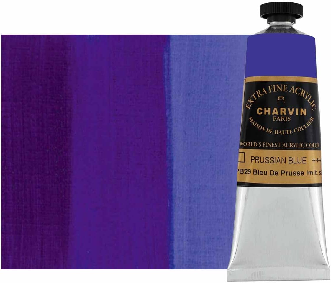 Charvin Extra Fine Professional Acrylic Paint - Prussian Blue, 60ml Tube, Triple-Milled, Lightfast Pigments, Open Stock Artist Acrylic Paints in Nature-Inspired Hues