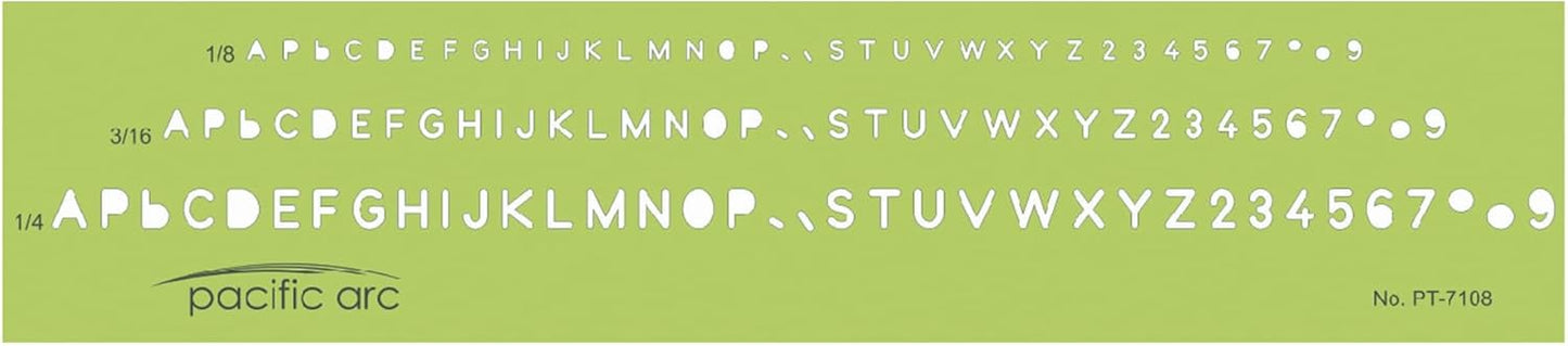 Pacific Arc - Standard Lettering Guide Template - 1/8",3/16",1/4" - Drawing Aid Stencil for Professional or School Work - Size 9.5" x 1.875"