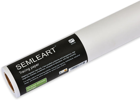 SEMLEART Artit's Tracing Paper roll,32lb/50gsm,34 inch x 25 Yard,Translucent Tracing Paper for Pencil, Marker and Ink - Trace Images, Sketching,Drawing