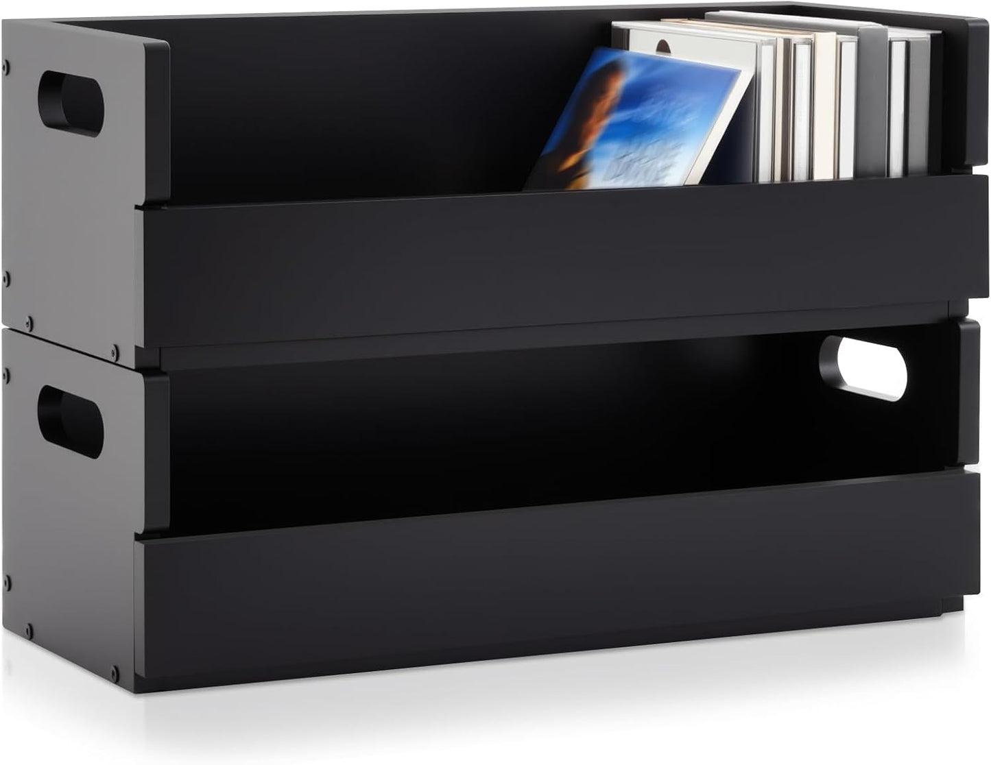 2 Set Wooden CD Storage Box Holder Shelf Cassette Tape Display Racks with Carrying Handles, Organizer Shelf for Movie Cases, DVDs, Each Set Can Store up to 36 Pcs CDs (Black)