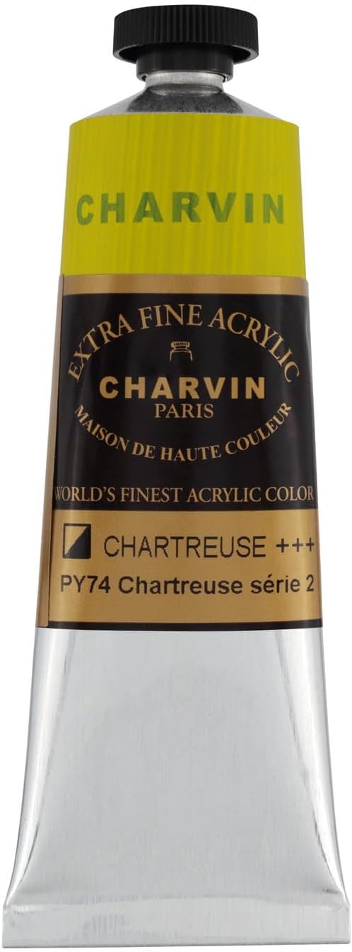 Charvin Extra Fine Professional Acrylic Paint - Chartreuse, 60ml Tube, Triple-Milled, Lightfast Pigments, Open Stock Artist Acrylic Paints in Nature-Inspired Hues