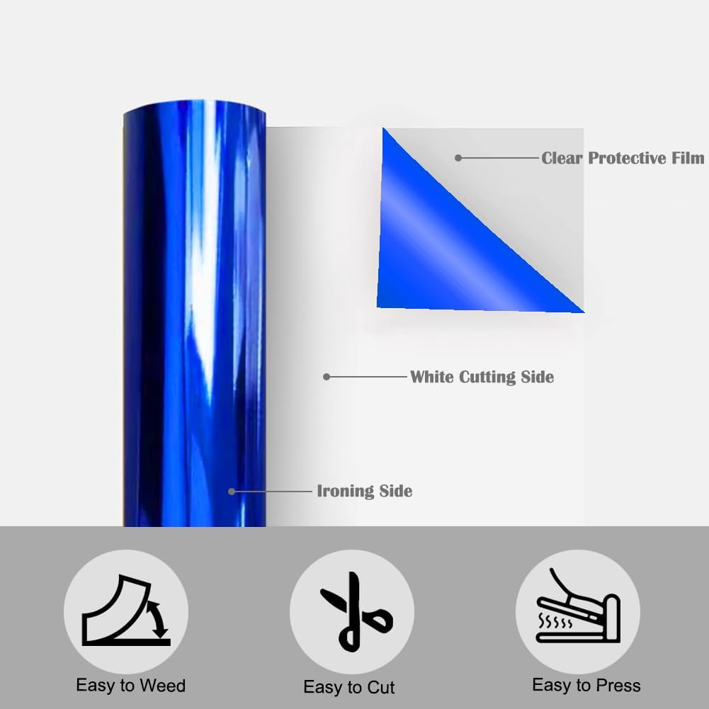 Tvinyl Warehouse Blue Foil HTV Heat Transfer Vinyl Roll 12" x 6FT for All Cutter Machine