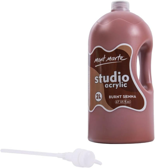 Mont Marte Discovery School Acrylic, Burnt Sienna, 1/2 Gallon (2 Liter). Ideal for Students and Artists. Excellent Coverage and Fast Drying. Pump Lid Included.