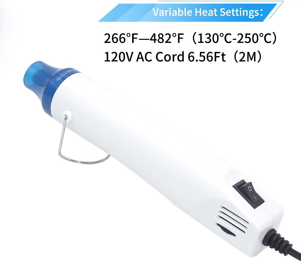 mofa Temp Regulation Heat gun,6.6ft Cable 300W Hot Air Gun for Crafting,Acrylic Paint Dryer Multi-Purpose Electric Heating Nozzle(White,Blue)