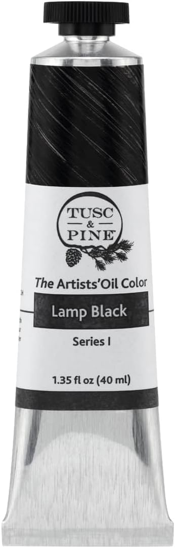 Tusc & Pine Artist Oil Paint - Lamp Black, 40 ml, Non-Yellowing, Rich & Creamy Consistency, Maximum Pigment Load, Small Batch Milled Oil Paints Made in the USA for Professional Artists