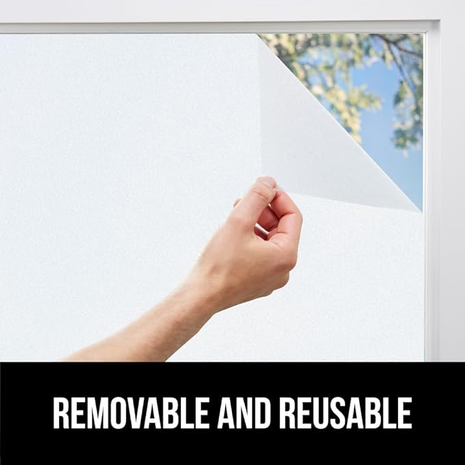 Gorilla Guard Window Privacy Film, Removable Two Way Sun Blocking, Reusable No Residue Stickers, Strong Static Clings to Glass Windows, Decorative Bathroom Door Coverings, 11.8 x 78.7 Inch, White