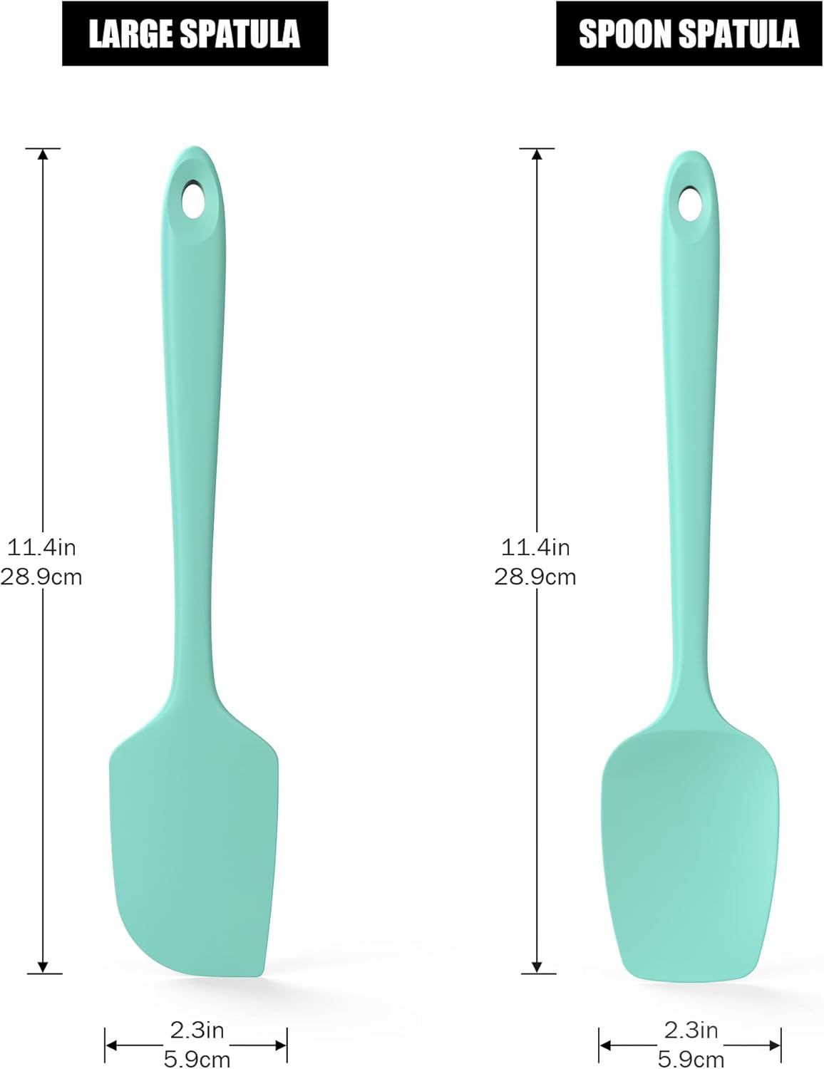 2-Piece Silicone Scraper & Spoon Spatulas: Doosu 600°F Heat Resistant Food Grade BPA Free Rubber Baking Flat Spatula Kitchen Cooking Spoonula for Mixing Scraping Folding Stirring Serving (Aqua Sky)