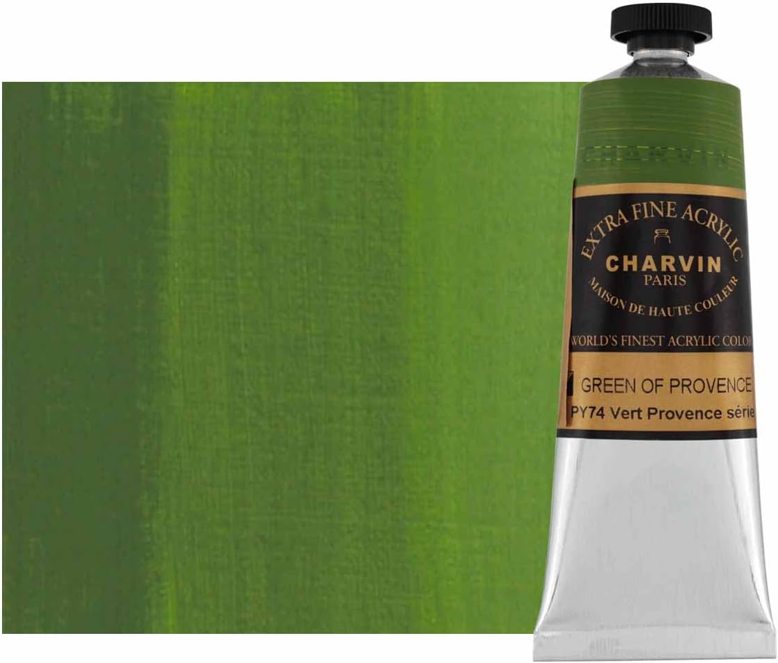Charvin Extra Fine Professional Acrylic Paint - Green of Provence, 60ml Tube, Triple-Milled, Lightfast Pigments, Open Stock Artist Acrylic Paints in Nature-Inspired Hues