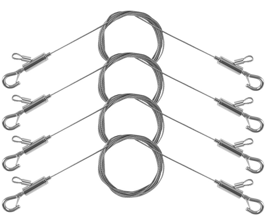 4PCS Adjustable Picture Hanging Wire 1m x 1.5mm Large Hooks, Picture Frame Wire Kit Heavy Duty 100lbs, Stainless Steel for Art, Mirror, Light Lamp, Billboards, Basket Flowerpot