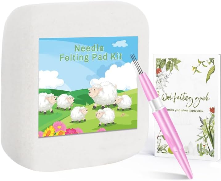 NFAMRZCAR Needle Felting Mat,6x6x1.5 Inch Thick and Firm Felting Pad Natural Wool Felting Pad with Needle Felting Mat,Instruction