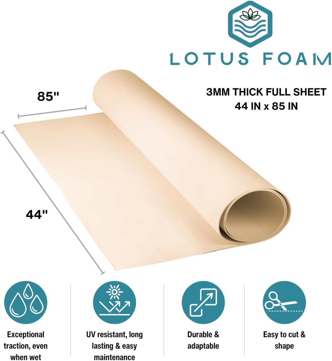 LotusFoam Large 3mm EVA Foam Sheet - 44"x 85" High Density Foam 130 kg/m3 for Cosplay, Costumes, Crafts, Flooring, Outdoor Use - 35 Colors (Beach Sand) - Beach Sand
