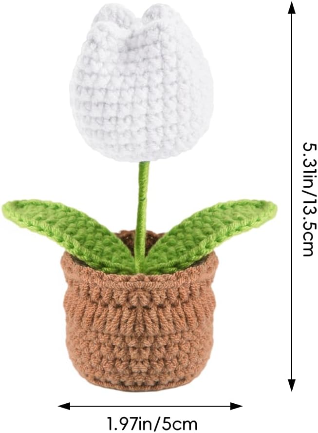 Tulip Pin Cushion, Handmade Knitted Pincushions, Cute Pin Cushions Needle Holders for Sewing Quilting Accessory, DIY Crafts or Patchwork Decor.Flowerpot Design White Tulip
