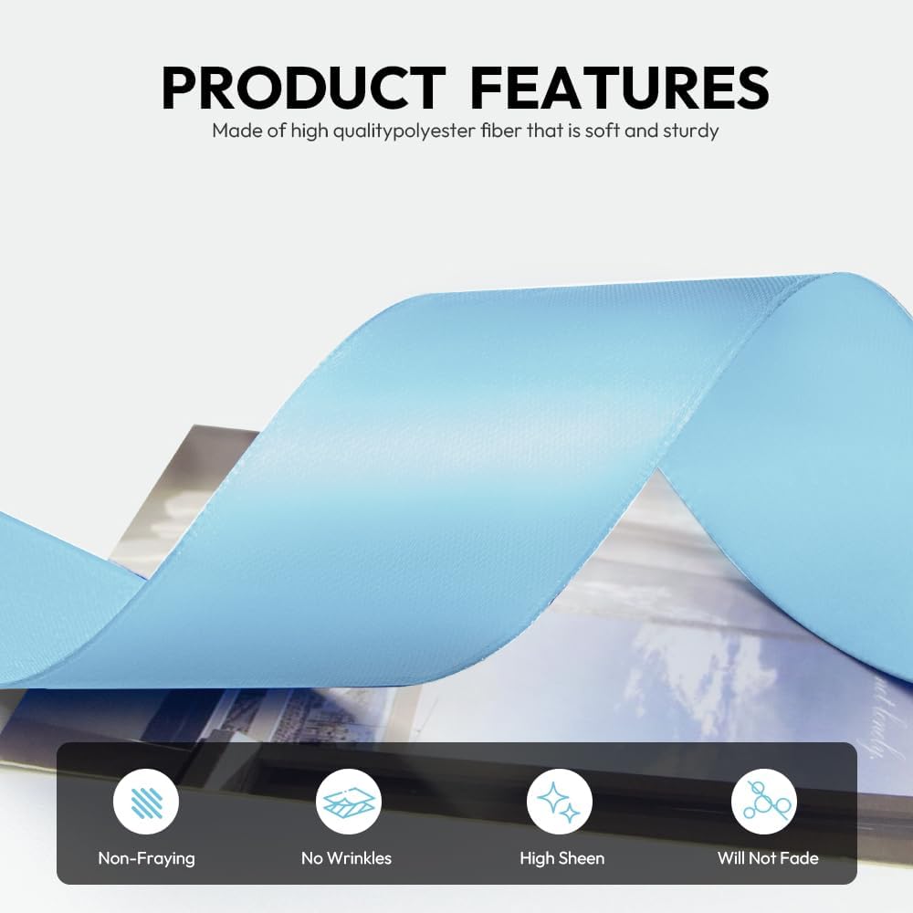 1-1/2 Inch 100 Yards Satin Ribbon Light Blue, Solid Color Fabric Ribbon for Gift Wrapping, Wedding, Polyester Gift Ribbon for Birthday Party Decoration, Craft, Hair, Floral, Sewing