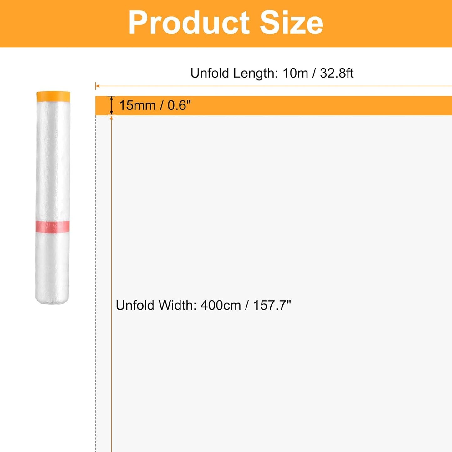 HARFINGTON Pre-Taped Masking Film 157.5" x32.8ft Double Adhesive Tape and Drape Painters Plastic Drop Cloth Film with Tape Plastic Sheeting for Automotive Painting Covering
