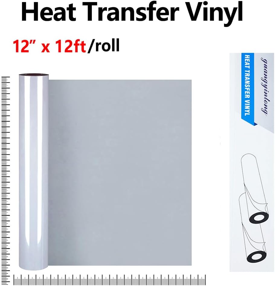 guangyintong Heat Transfer Vinyl Gray HTV Rolls, 12" x 12ft Gray Iron on Vinyl for T-Shirts, Matte Surface Gray HTV Vinyl for All Cutter Machine Easy to Cut & Weed for Heat Vinyl DIY Design