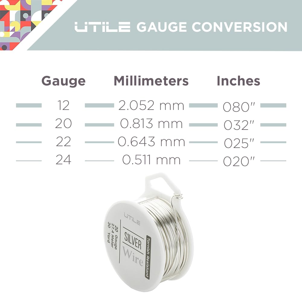 UTILE 18 20 22 24 Gauge 90 ft 99.9% Pure Soft Copper Wire for Electroculture Gardening, Jewelry Making, Crafting Wire Bendable, Plant Wire (Silver 22)