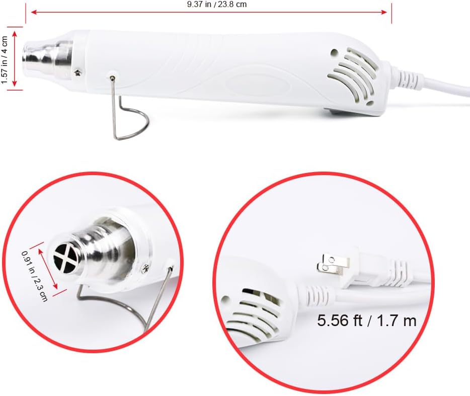 Mini Heat Gun, 300W Fast Heat Hot Air Gun with 6Ft Extra Thickened Cord and Overload Protection for DIY Craft Embossing, Vinyl Wrap, Shrink Tubing/Wrapping, Epoxy Resin, White