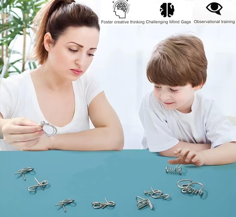 Metal Wire Puzzle Set of 24 with Pouch,Brain Teaser IQ Test Disentanglemen Iron Link Unlock Interlock Game Chinese Ring Magic Trick Toy for Party Favor Kids Adults Challenge