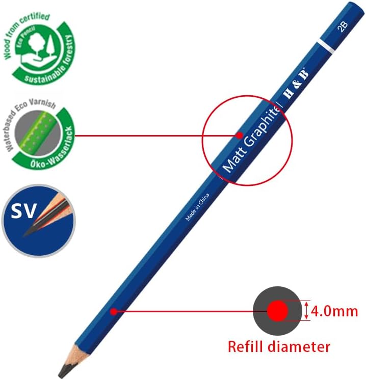 H & B Profession Sketch Pencils 9-Piece, Matte Sketch pencils, Sketch Pencil Set for Drawing, Shading, and Sketching for Beginners, Artists and professional artists