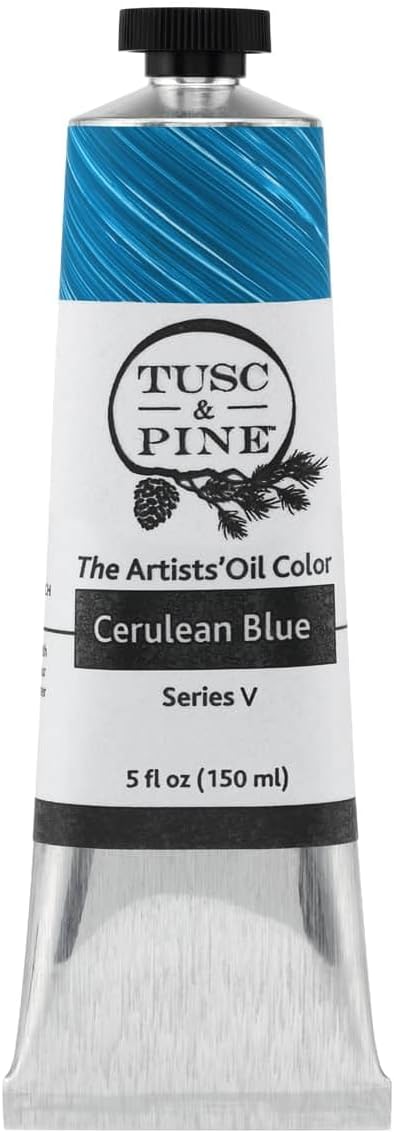 Tusc & Pine Artist Oil Paint - Cerulean Blue, 150 ml, Non-Yellowing, Rich & Creamy Consistency, Maximum Pigment Load, Small Batch Milled Oil Paints Made in the USA for Professional Artists