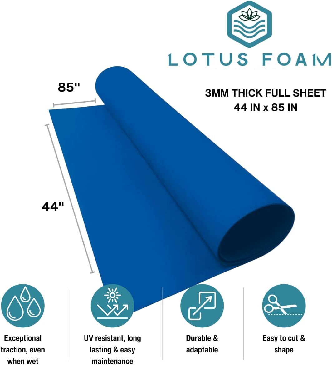 LotusFoam Large 3mm EVA Foam Sheet - 44"x 85" High Density Foam 130 kg/m3 for Cosplay, Costumes, Crafts, Flooring, Outdoor Use - 35 Colors (Blue) - Blue