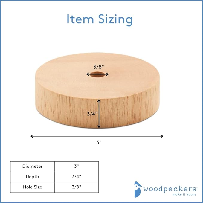 3-inch Diameter Slab Wooden Wheels for Crafts 3/8-inch Hole, 3/4-inch Thick, Pack of 4 Mini Craft Wheel for Model, by Woodpeckers