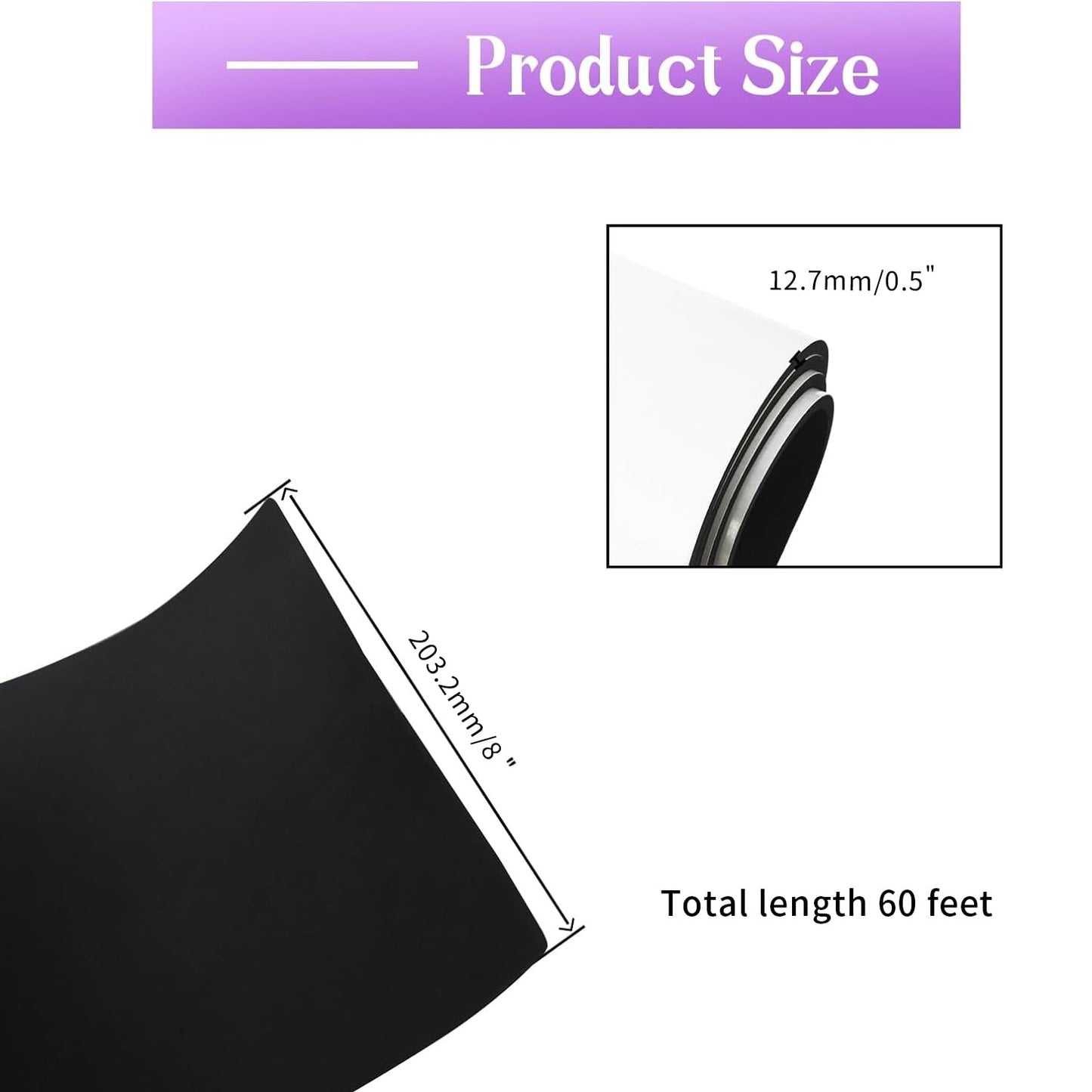 Closed Cell Neoprene Foam Rubber Sheet with Adhesive - 60 x 8 x 1/2 Inch Multi-Function Insulation, Soundproofing, and Weatherproof Foam Padding Easy Cut DIY,Black