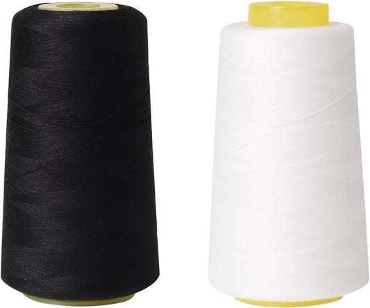 Sewing Thread Cone Set, 2 Pack Serger Thread, 3000 Yards Each, All Purpose Thread for Sewing, Quilting, Machines, Overlock, Merrow & Hand Embroidery (Black1White1)