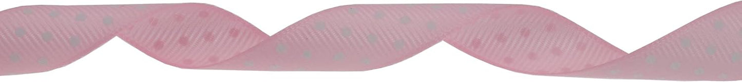 Polka Dot Grosgrain Ribbon 25 Yard Each Roll 100% Polyester (5/8", Pink)