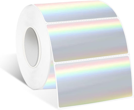 1.25" x 2.25" Holographic Thermal Label Stickers,Printable Rainbow Glitter Thermal Printer Sticker Labels for Gift Wrapping, Self-Adhesive Name Price Tag DIY Custom Logo Design (500 pcs)