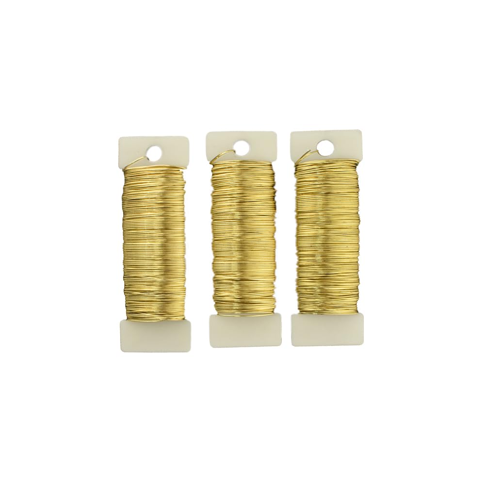HAHIYO 22Gauge Golden 3Roll Total 115Yards(345Feet) Metal Floral Wire Flexible Paddle Wire for Crafts Christmas Wreaths Tree Flower Arrangement Bouquet Wrapping Wedding DIY