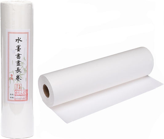 MEGREZ Roll Pack Xuan Paper Thicken Calligraphy Xuan Paper Sumi Paper for Practice Chinese Japanese, 35cm x 50m(13.8in x 164ft), Half Raw Ripe Xuan Paper, White