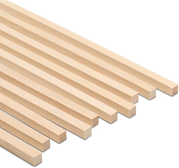 DIY Wooden Square Dowel Rod 3/8-inch x 24 Pack of 10 Hobby Wood Sticks for Crafts, Wood Trim & Architecture Model Making, by Woodpeckers