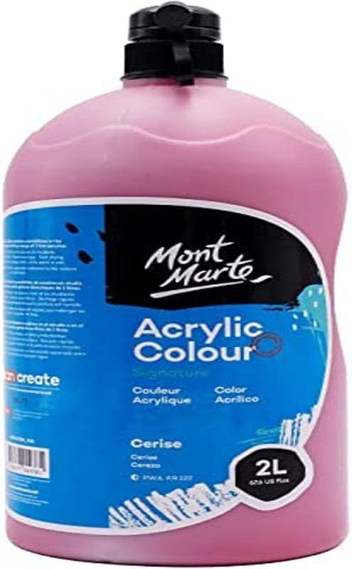 Mont Marte Discovery School Acrylic, Cerise, 1/2 Gallon (2 Liter). Ideal for Students and Artists. Excellent Coverage and Fast Drying. Pump Lid Included.