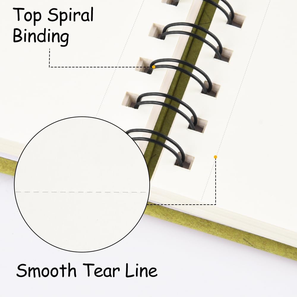 8.3x5.8 Sketch Book, Top Spiral Bound Sketch Pad, 60sheets 92lb/150gsm Nature White Paper, Acid-Free Mixed Media Paper for Painting, Dawing & Art Supplies.N-Green